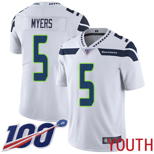 Seattle Seahawks Limited White Youth Jason Myers Road Jersey NFL Football 5 100th Season Vapor Untouchable